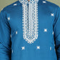 Embroidered Blue Silk Blend Kurta Salwar and Dupatta Set for Men ( JOKP SP-D 5077Peacock )