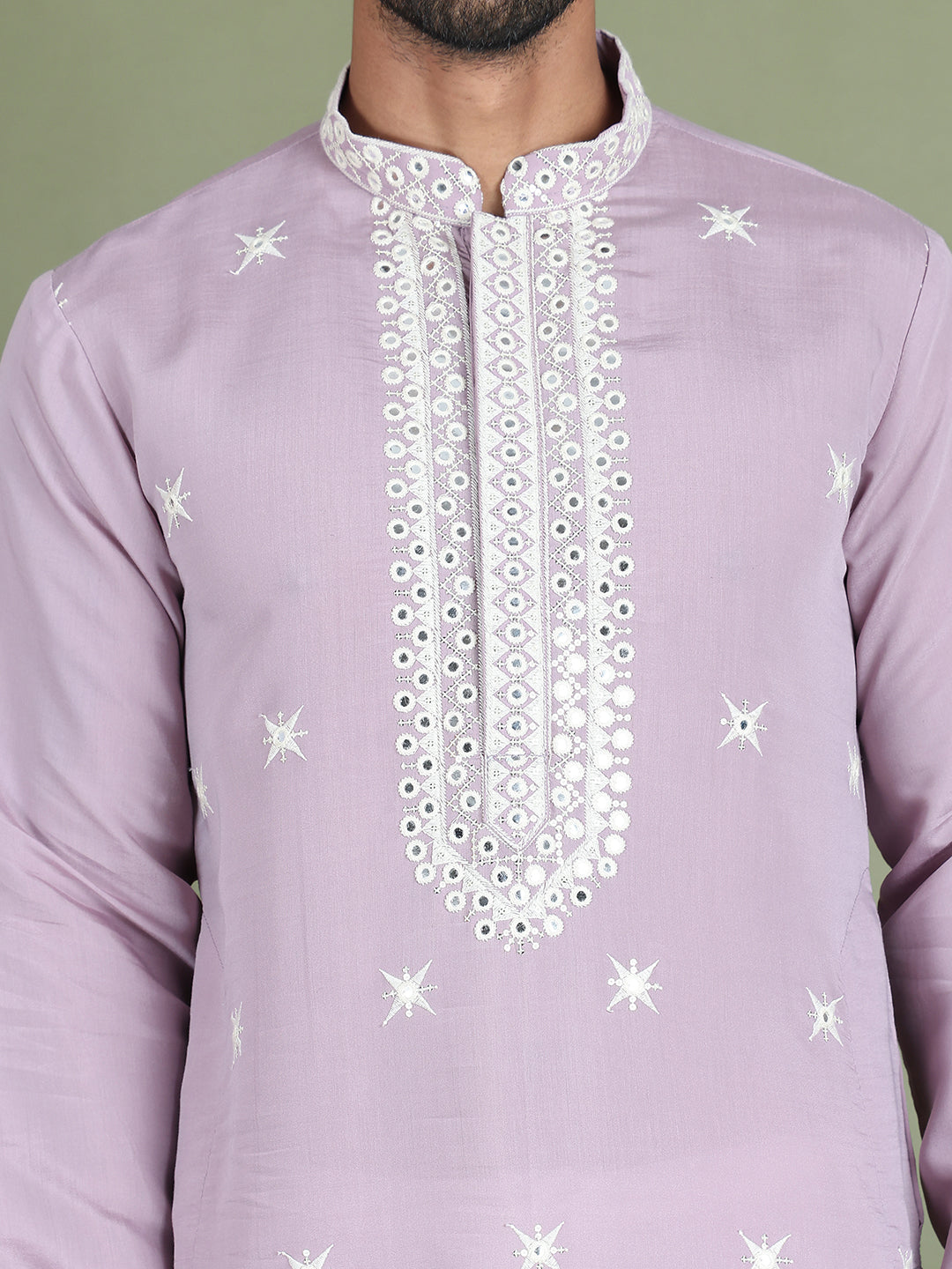 Embroidered Blue Silk Blend Kurta Salwar and Dupatta Set for Men ( JOKP SP-D 5077Purple )