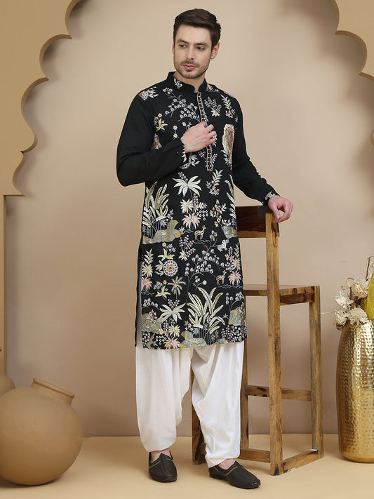 Embroidered Silk Blend Kurta with Salwar ( JOKP SP-W 5138 Black )