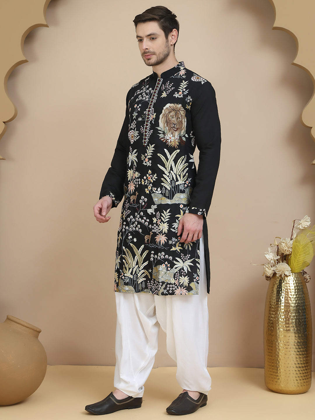 Embroidered Silk Blend Kurta with Salwar ( JOKP SP-W 5138 Black )