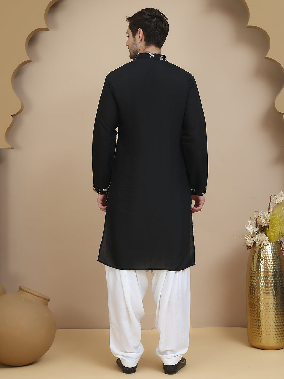 Embroidered Silk Blend Kurta with Salwar ( JOKP SP-W 5138 Black )