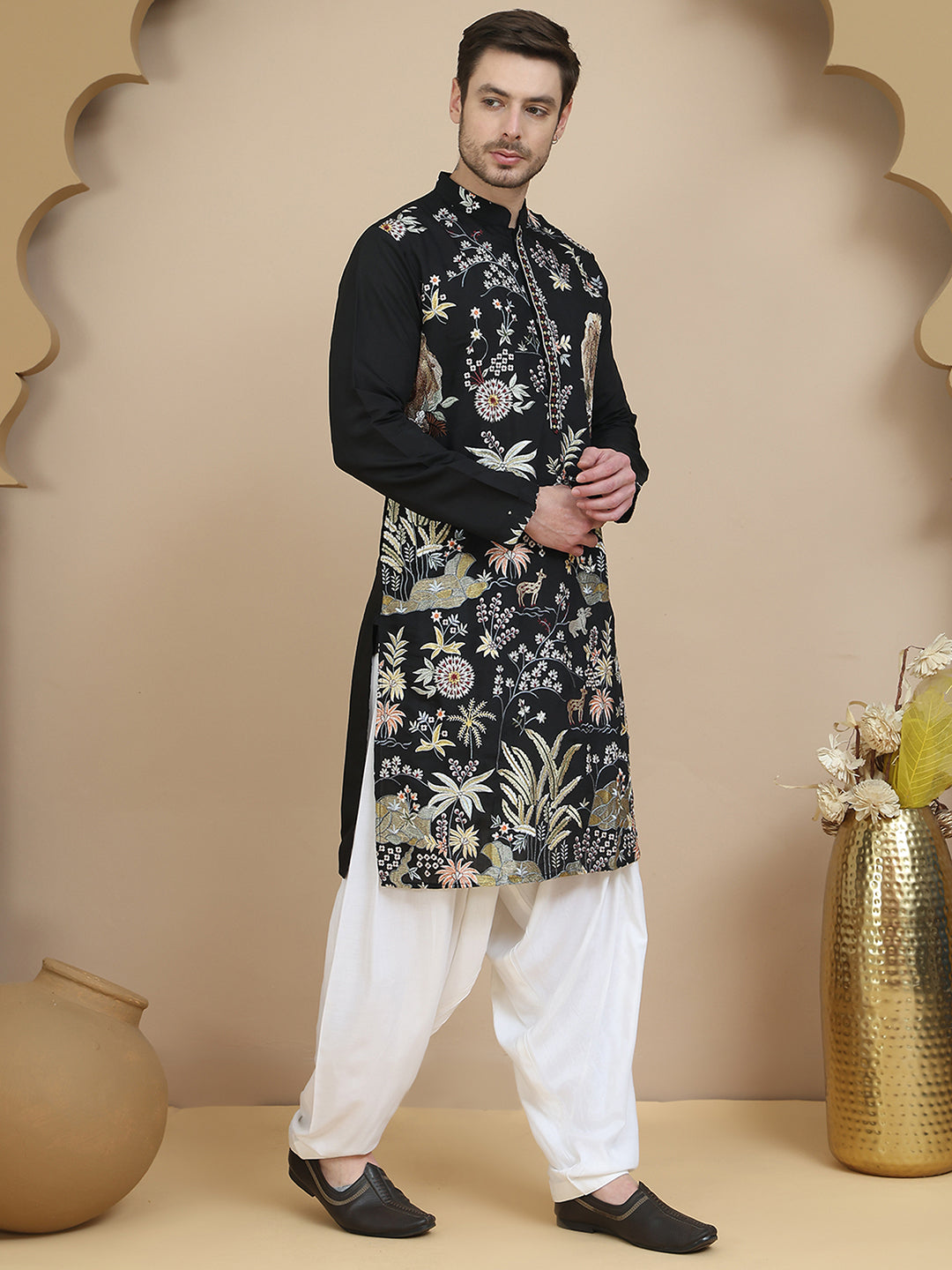 Embroidered Silk Blend Kurta with Salwar ( JOKP SP-W 5138 Black )