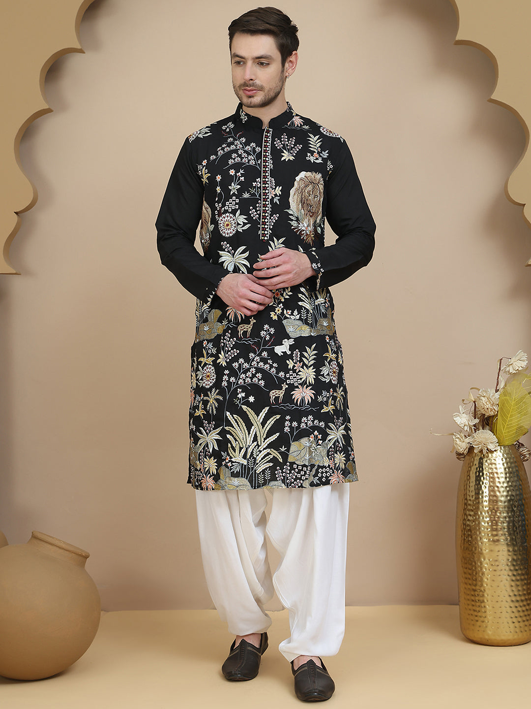 Embroidered Silk Blend Kurta with Salwar ( JOKP SP-W 5138 Black )
