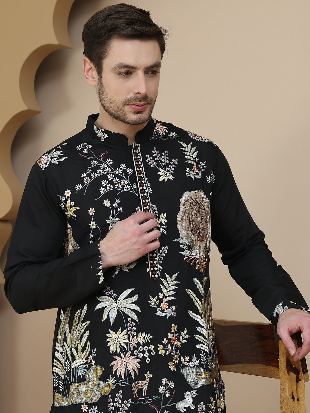 Embroidered Silk Blend Kurta with Salwar ( JOKP SP-W 5138 Black )