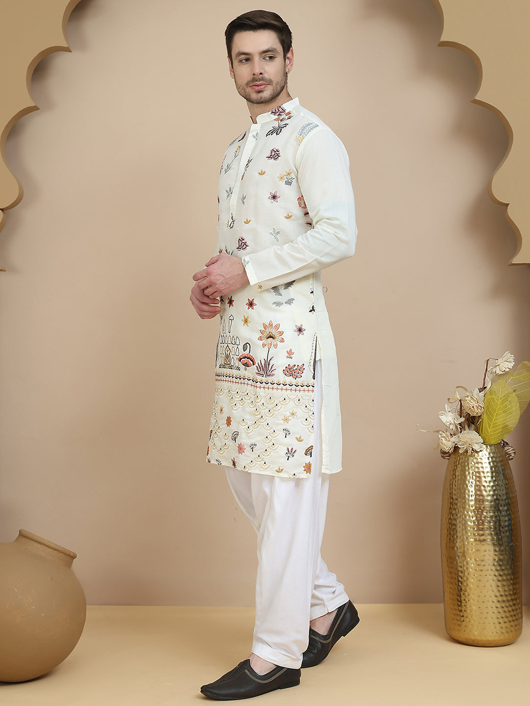 Embroidered Silk Blend Kurta with White Salwar ( JOKP SP-W 5140 White )