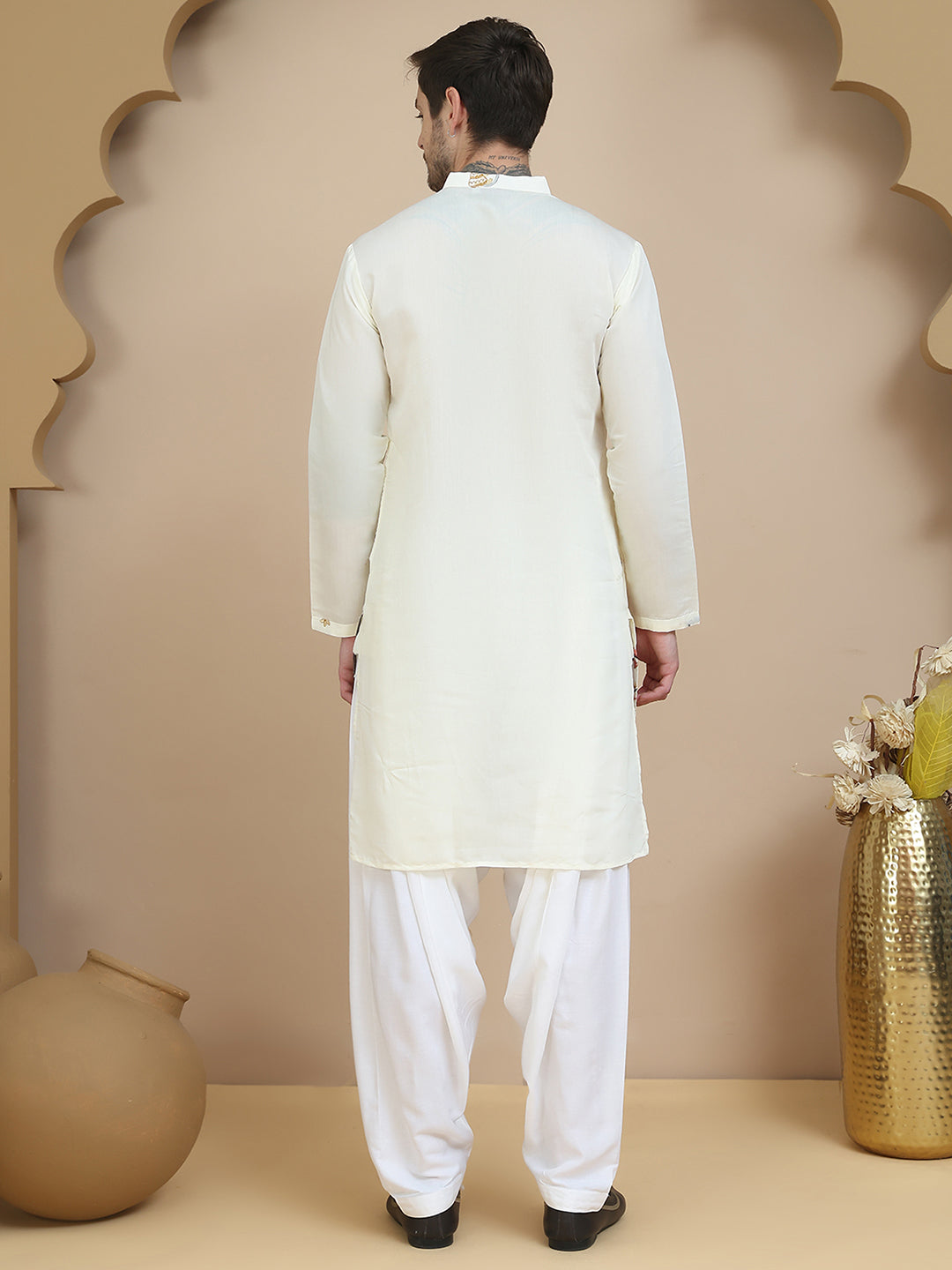 Embroidered Silk Blend Kurta with White Salwar ( JOKP SP-W 5140 White )