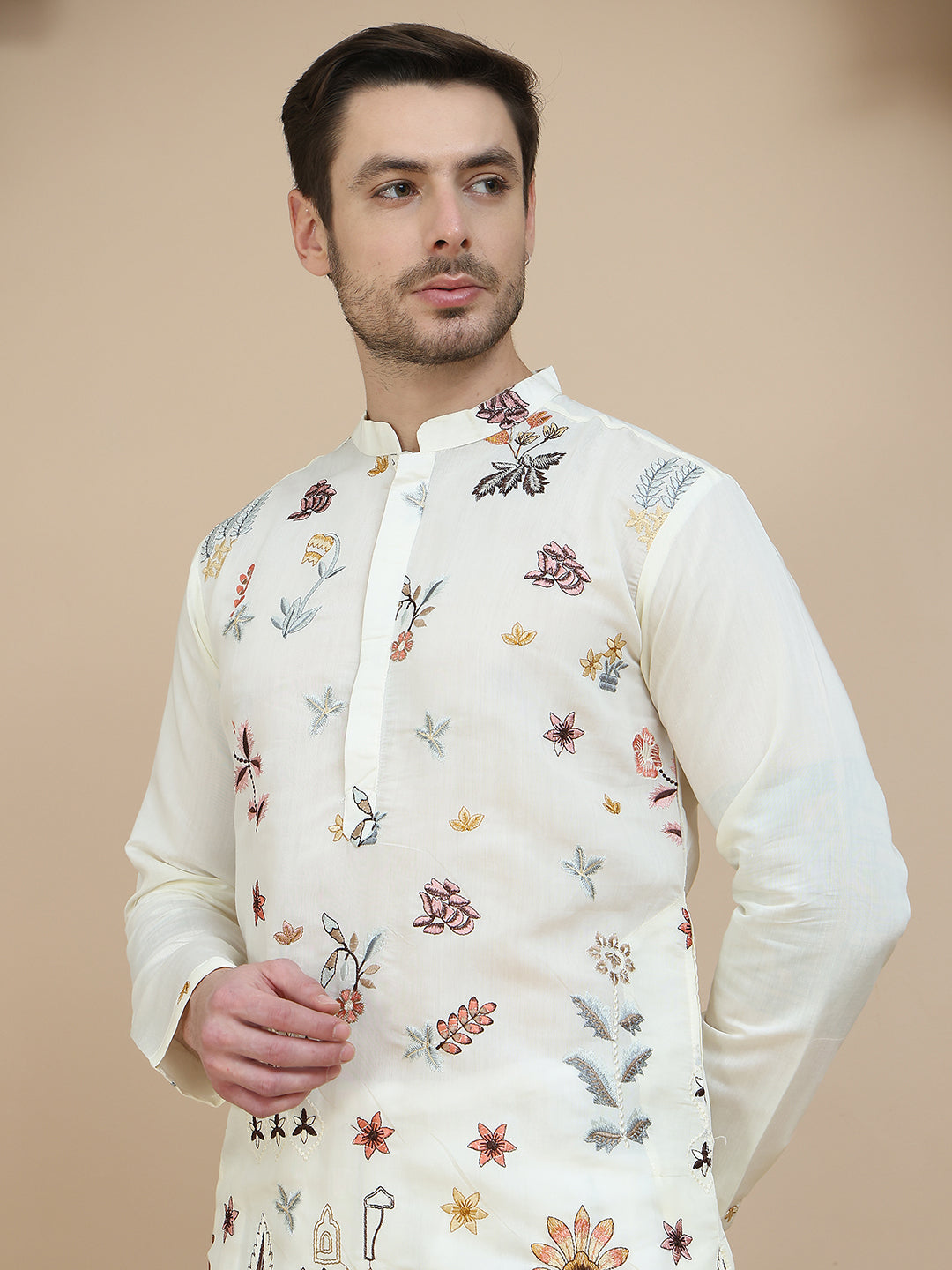 Embroidered Silk Blend Kurta with White Salwar ( JOKP SP-W 5140 White )