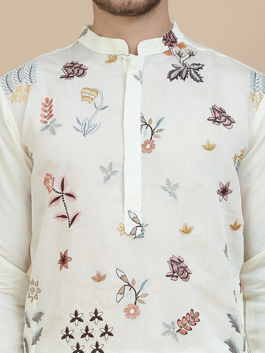 Embroidered Silk Blend Kurta with White Salwar ( JOKP SP-W 5140 White )