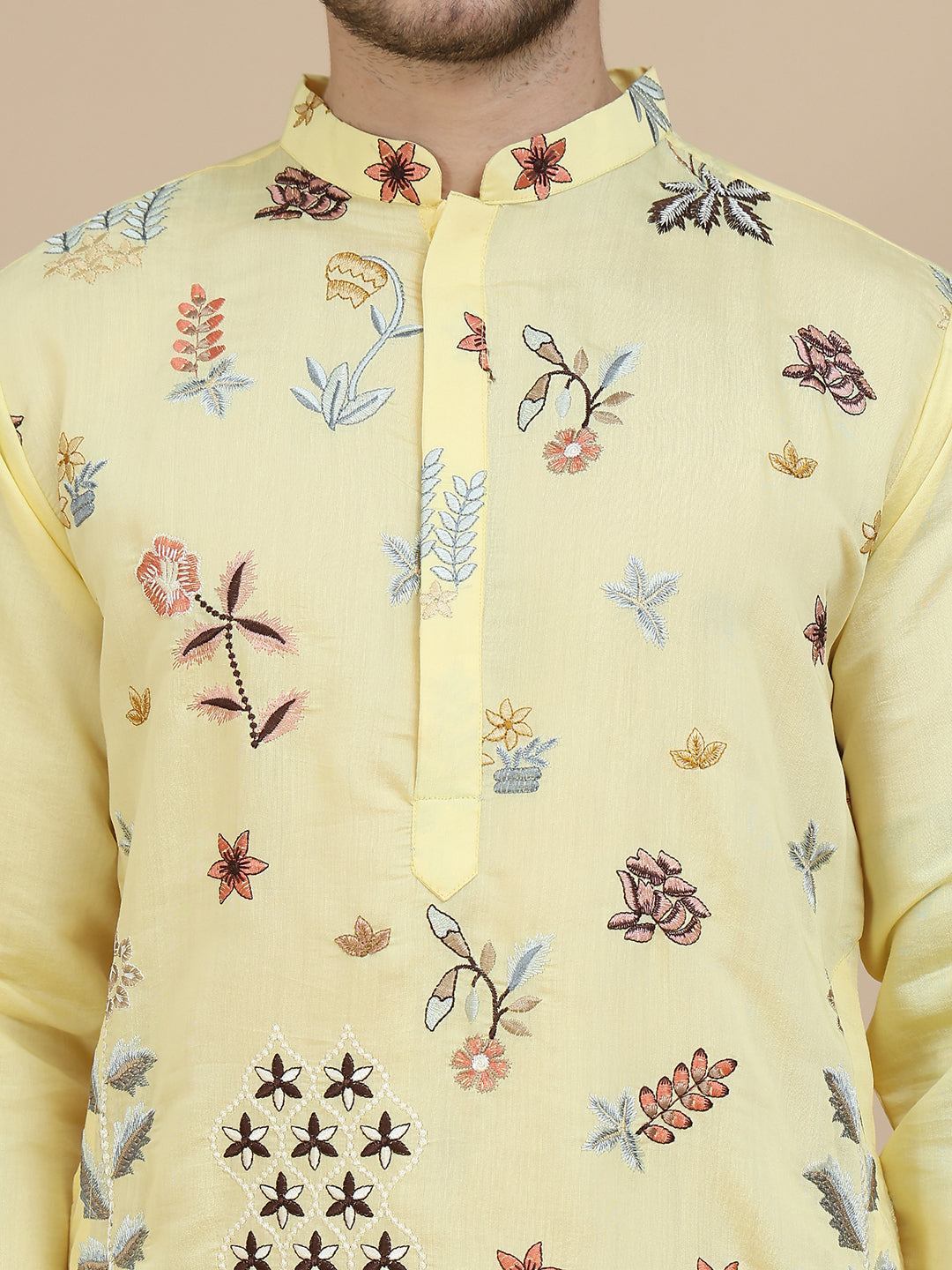 Embroidered Silk Blend Kurta with White Salwar ( JOKP SP-W 5140 Yellow )