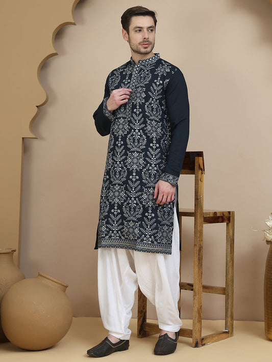 Embroidered Silk Blend Kurta with Salwar ( JOKP SP-W 5180 Navy )