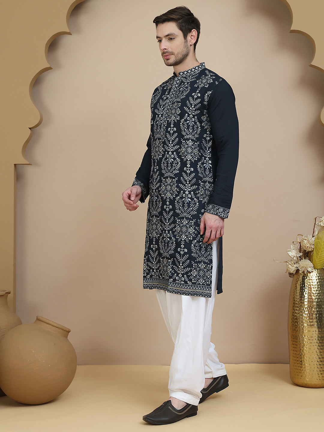 Embroidered Silk Blend Kurta with Salwar ( JOKP SP-W 5180 Navy )