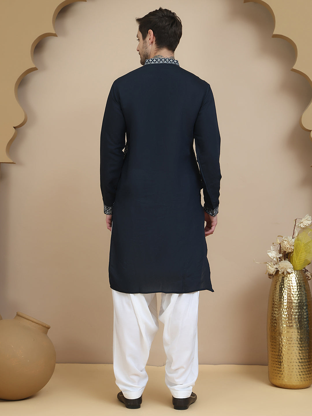 Embroidered Silk Blend Kurta with Salwar ( JOKP SP-W 5180 Navy )