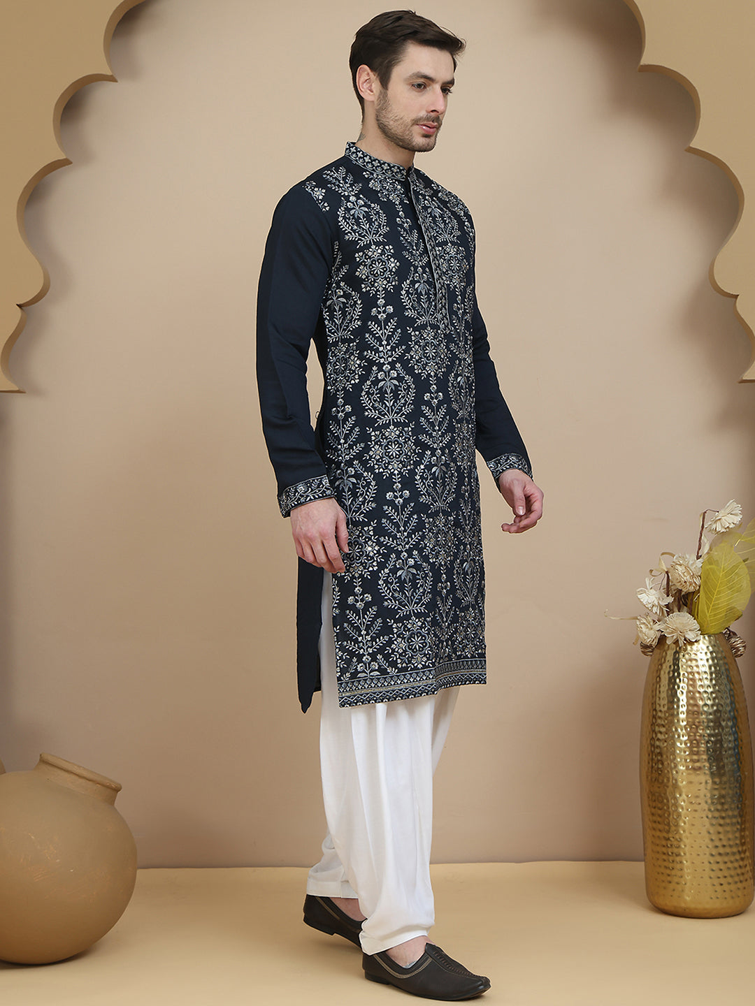 Embroidered Silk Blend Kurta with Salwar ( JOKP SP-W 5180 Navy )