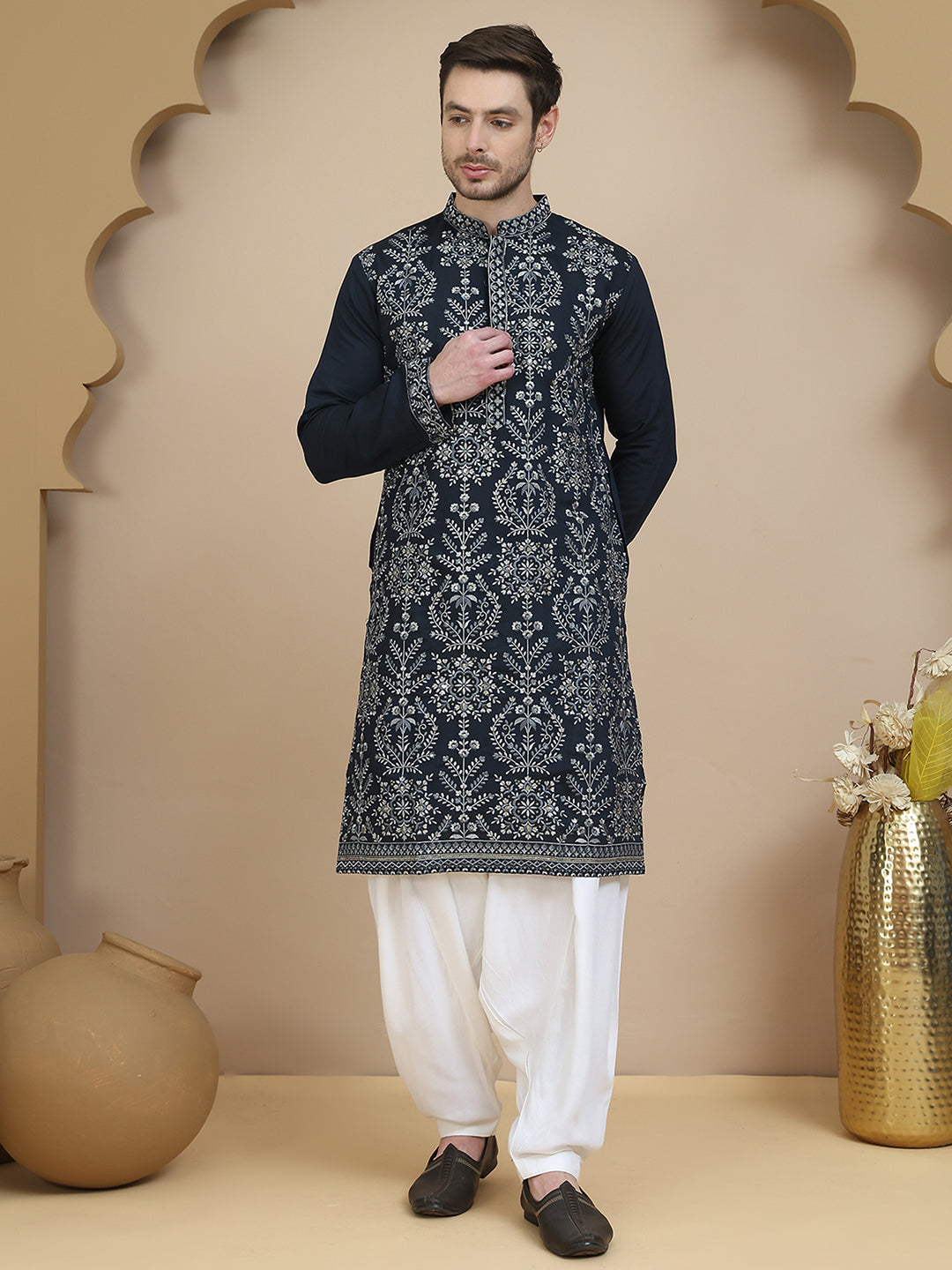 Embroidered Silk Blend Kurta with Salwar ( JOKP SP-W 5180 Navy )
