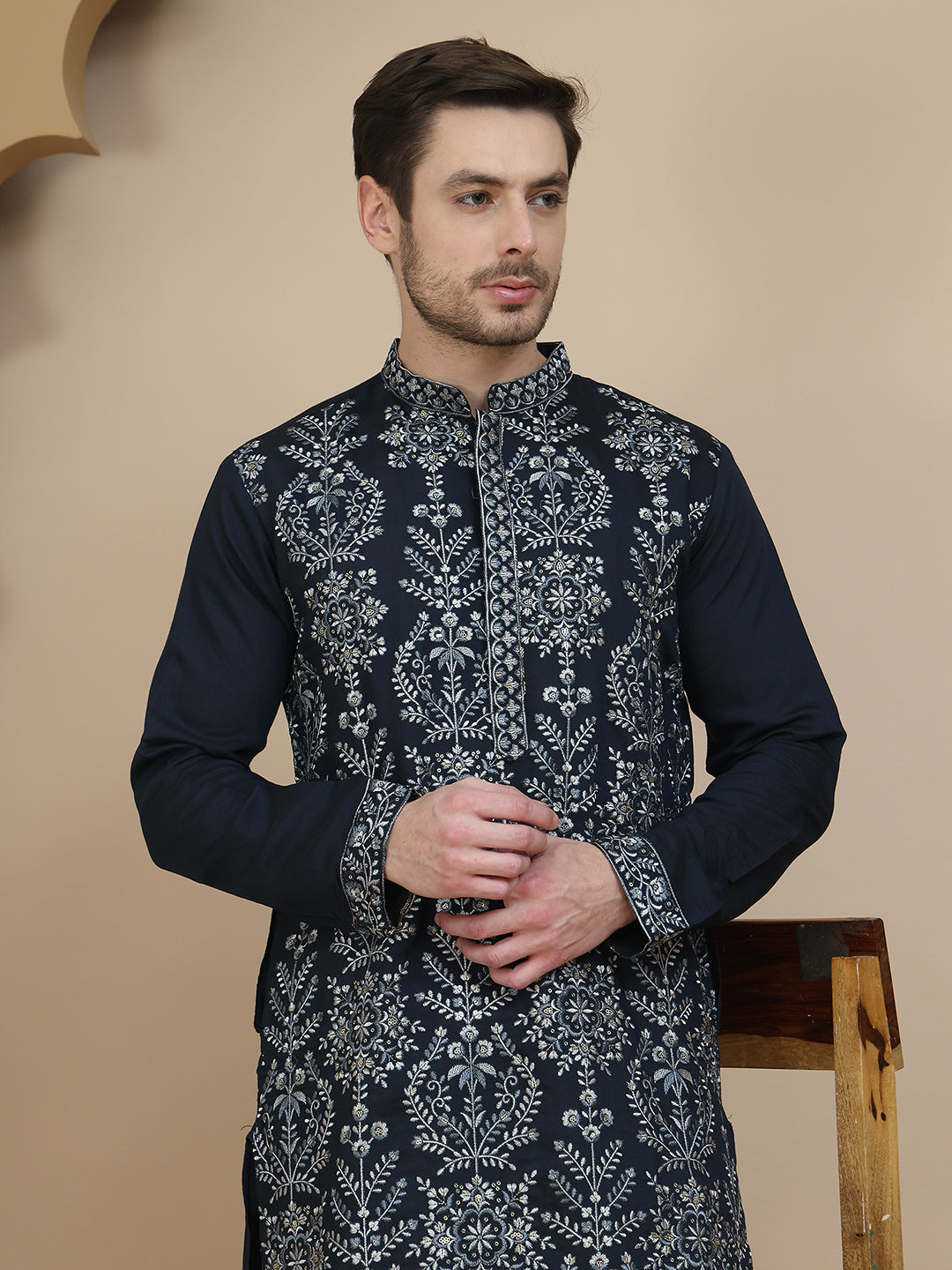 Embroidered Silk Blend Kurta with Salwar ( JOKP SP-W 5180 Navy )