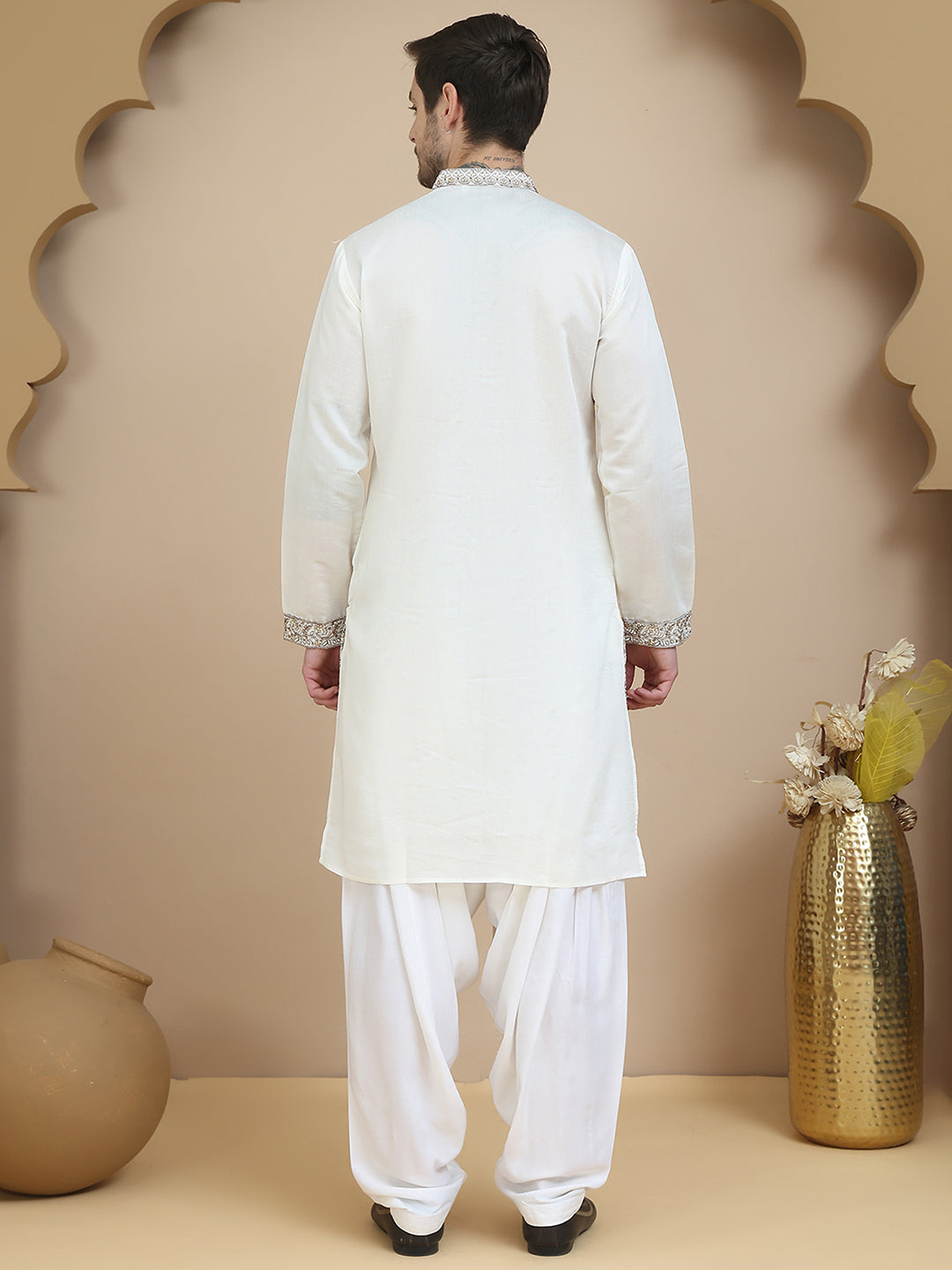 Embroidered Silk Blend Kurta with Salwar ( JOKP SP-W 5180 White )