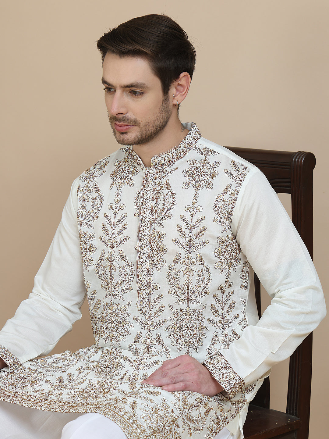 Embroidered Silk Blend Kurta with Salwar ( JOKP SP-W 5180 White )