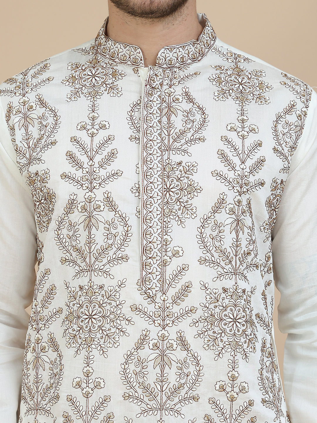 Embroidered Silk Blend Kurta with Salwar ( JOKP SP-W 5180 White )