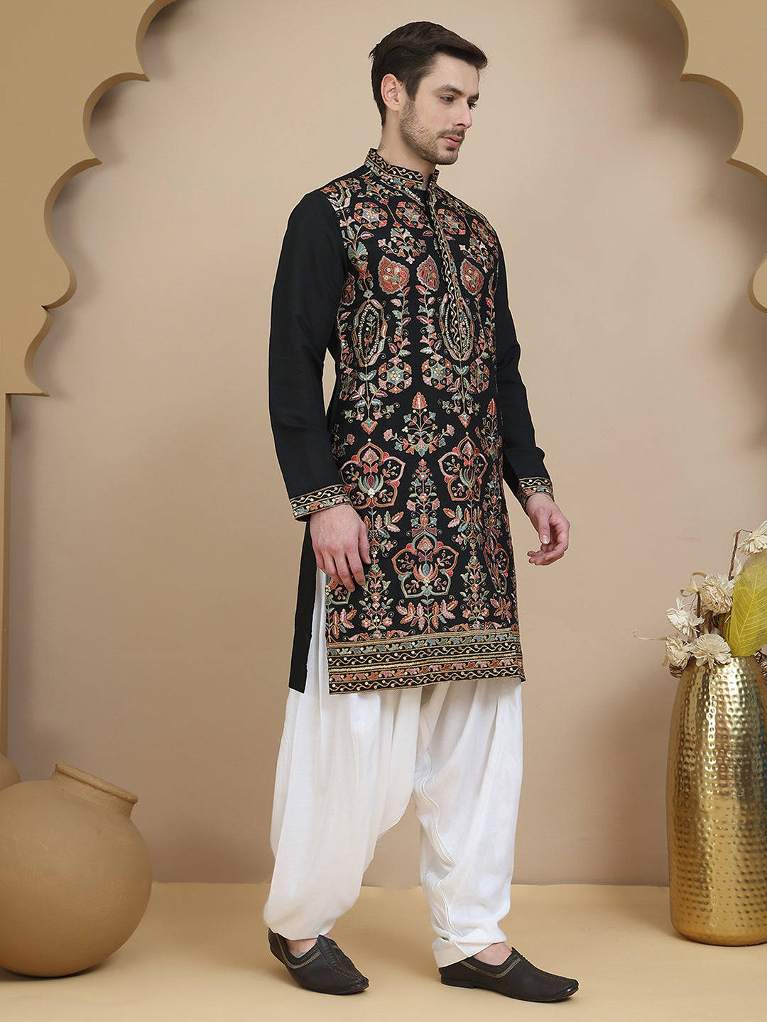 Floral Embroidered Straight Kurta With Salwar ( JOKP SP-W 5200 Black )