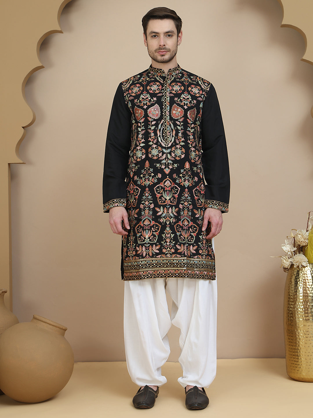 Floral Embroidered Straight Kurta With Salwar ( JOKP SP-W 5200 Black )