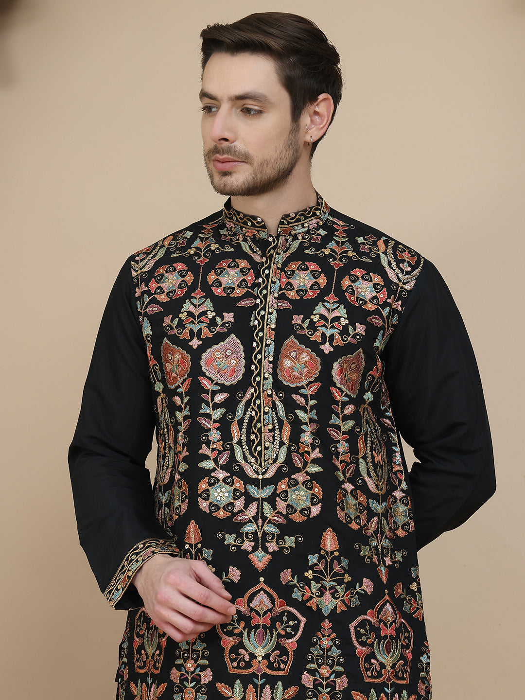 Floral Embroidered Straight Kurta With Salwar ( JOKP SP-W 5200 Black )