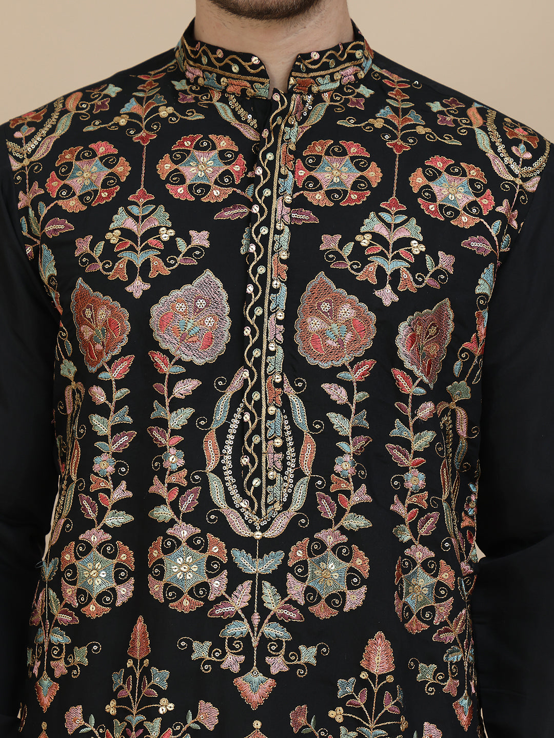Floral Embroidered Straight Kurta With Salwar ( JOKP SP-W 5200 Black )