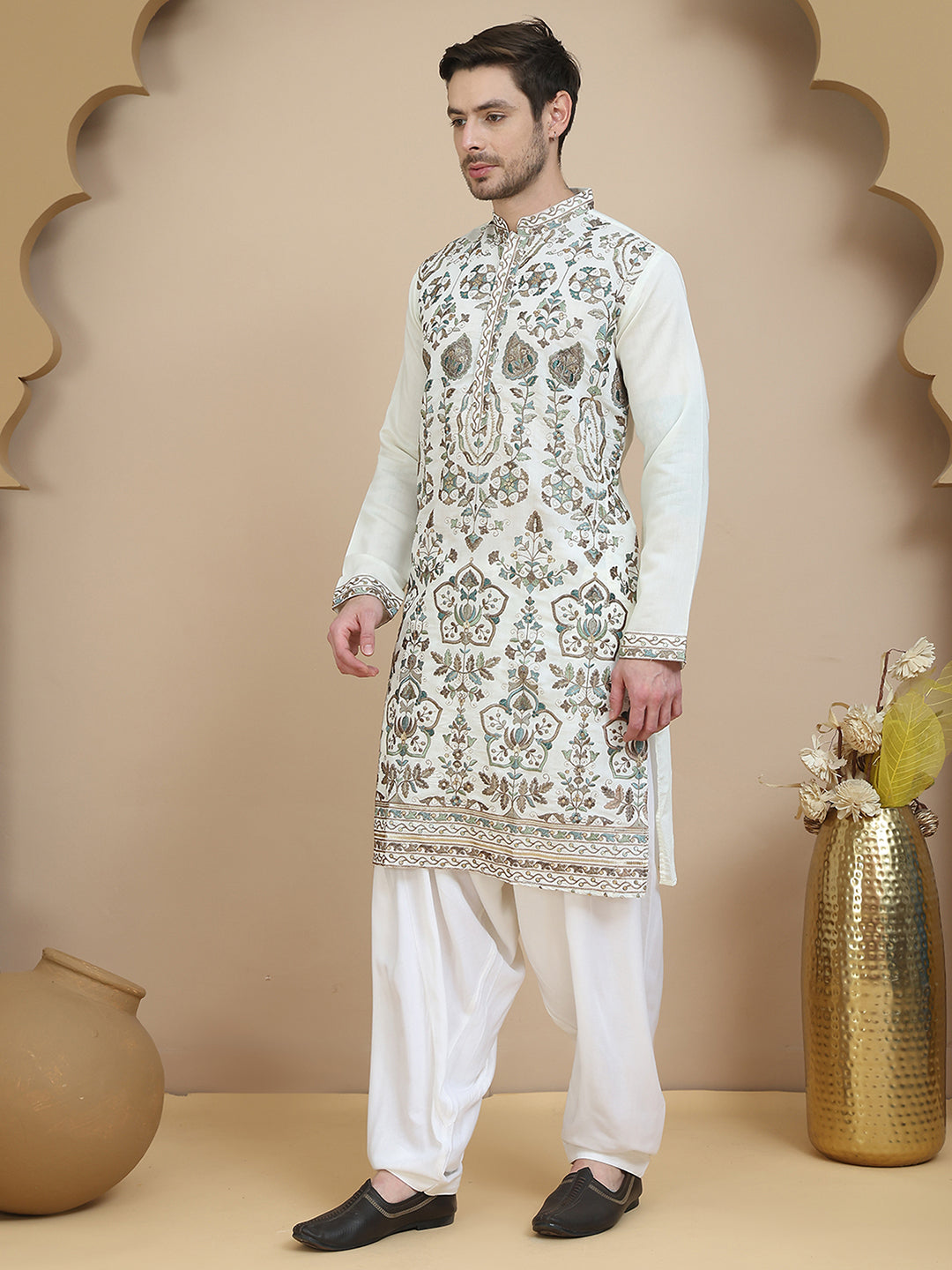 Floral Embroidered Straight Kurta With Salwar ( JOKP SP-W 5200 White )
