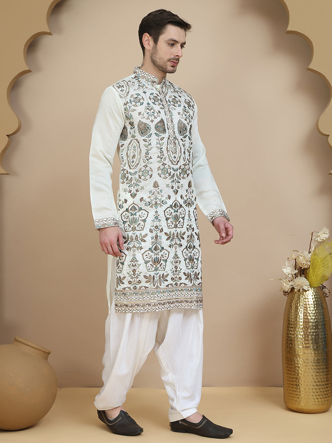 Floral Embroidered Straight Kurta With Salwar ( JOKP SP-W 5200 White )