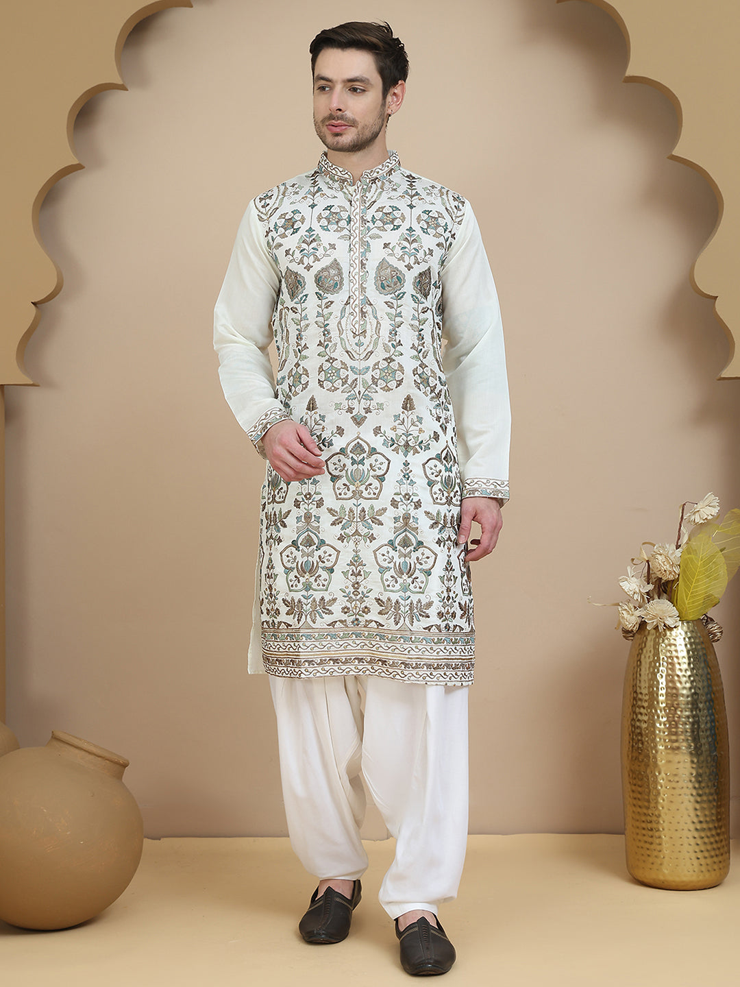 Floral Embroidered Straight Kurta With Salwar ( JOKP SP-W 5200 White )