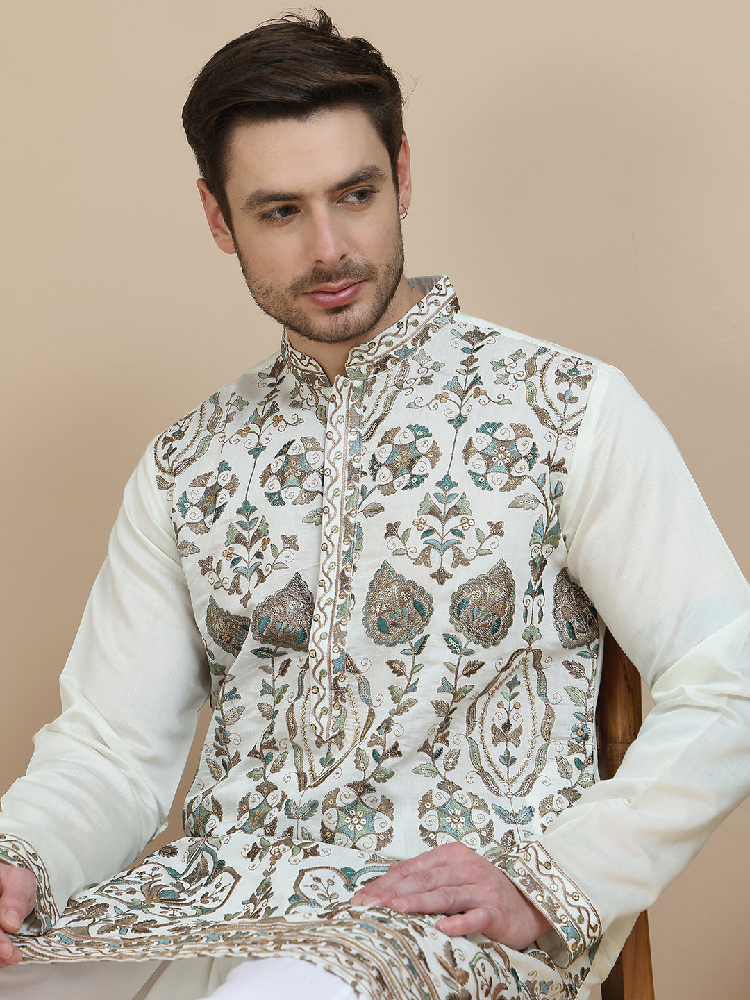 Floral Embroidered Straight Kurta With Salwar ( JOKP SP-W 5200 White )