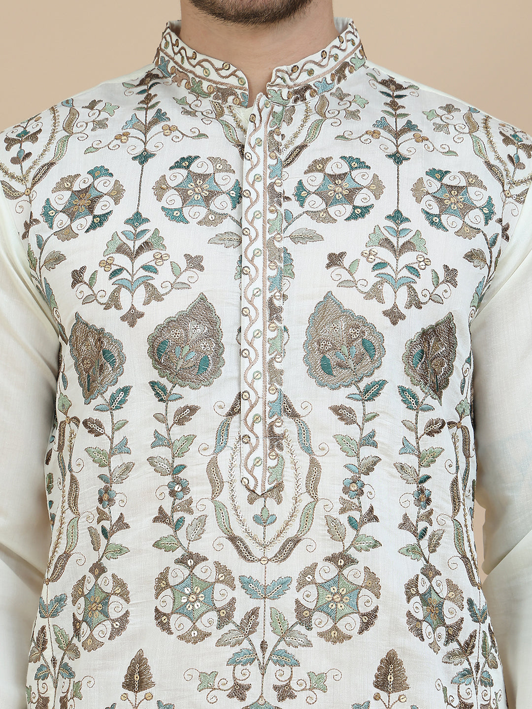 Floral Embroidered Straight Kurta With Salwar ( JOKP SP-W 5200 White )