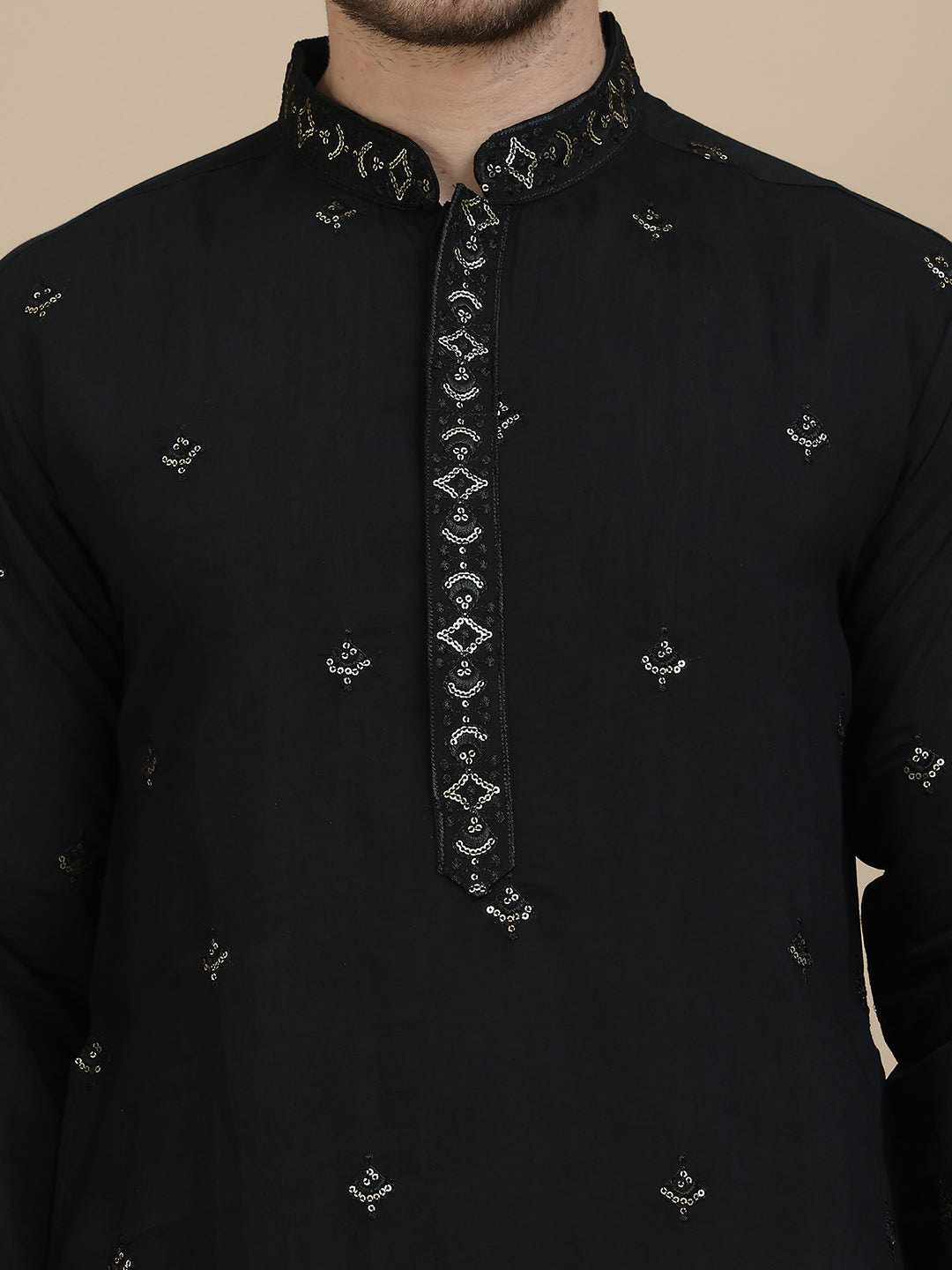 Embroidered Kurta Salwar and Dupatta Set for Men ( JOKP SP-W D 5088 Black )