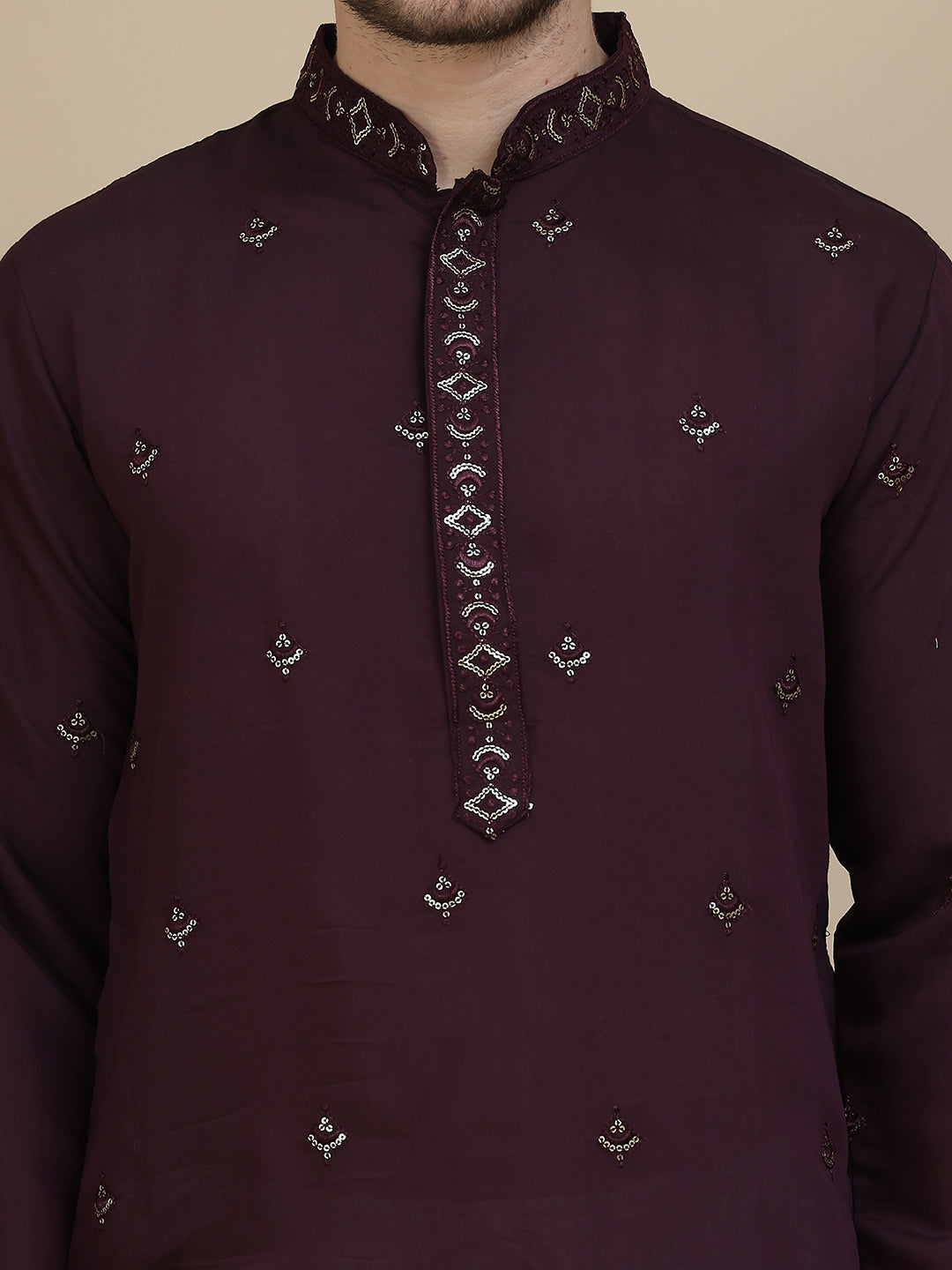 Embroidered Kurta Salwar and Dupatta Set for Men ( JOKP SP-W D 5088 Purple )