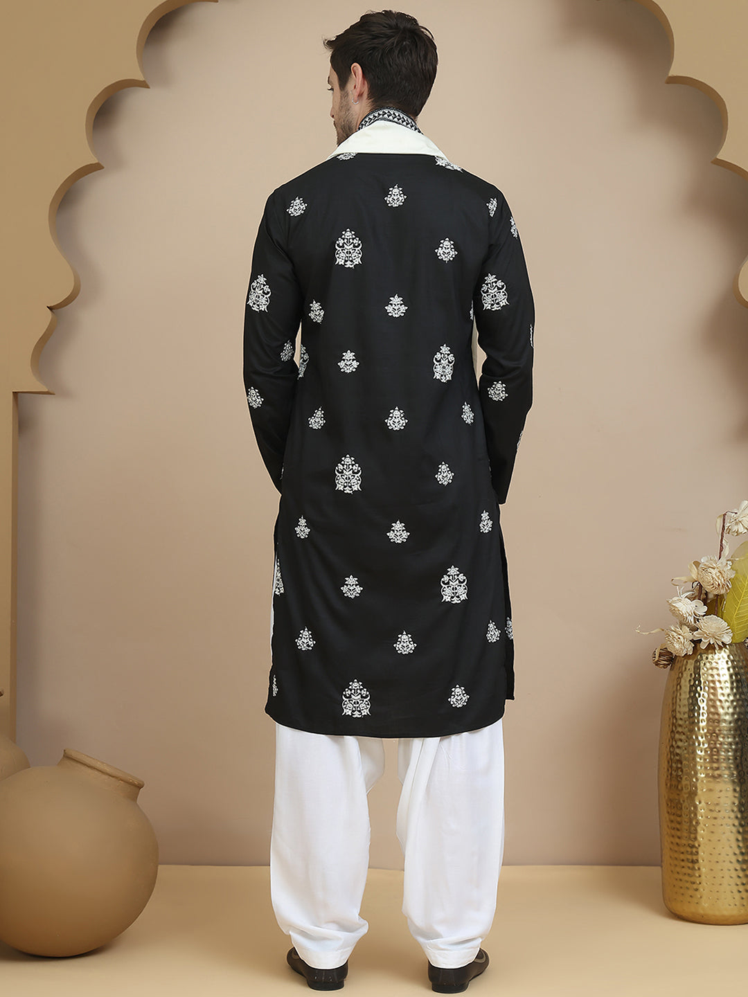 Black Embroidered Kurta Salwar & Dupatta Set, ( JOKP SP-W D 5091 Black )