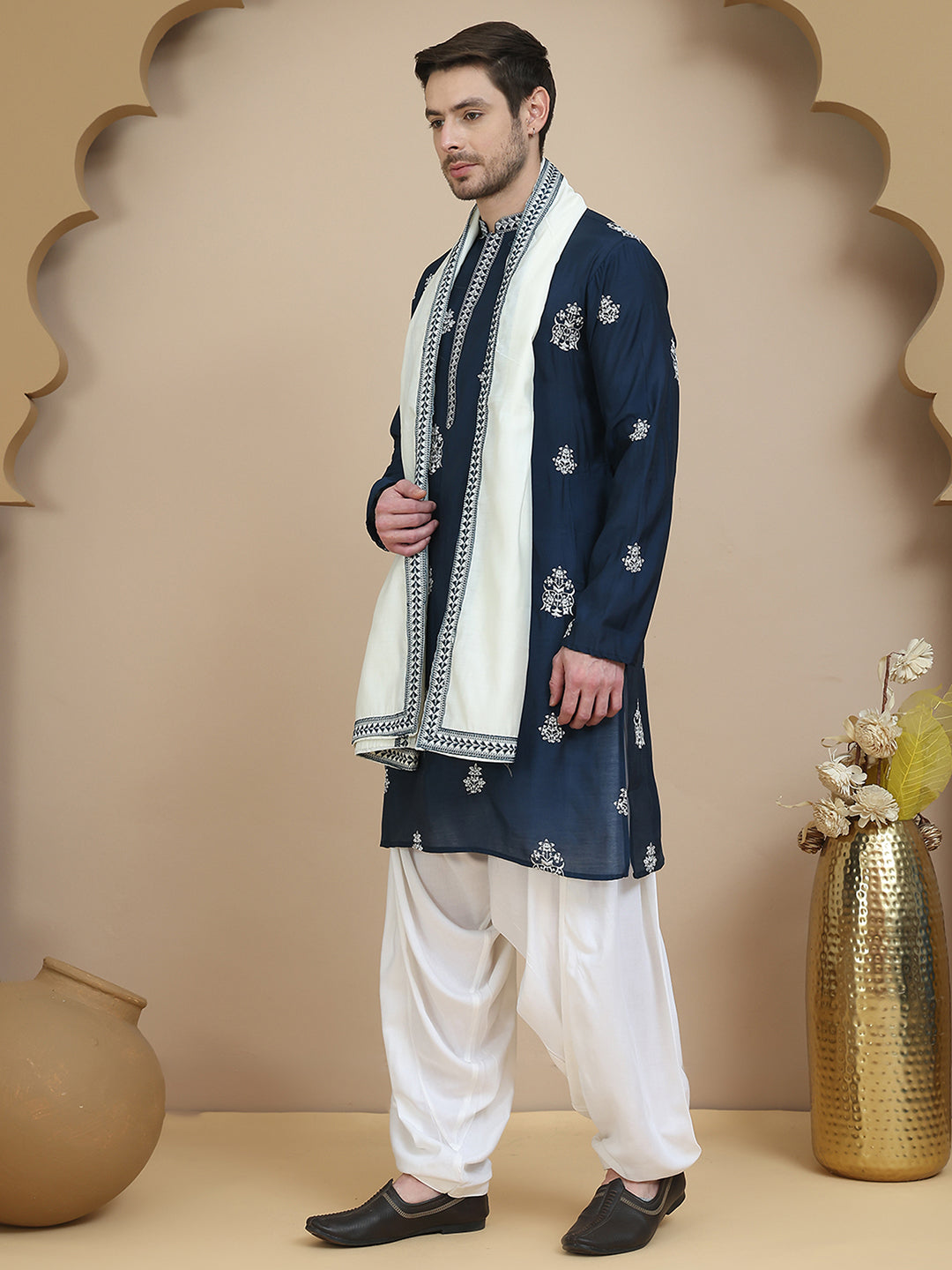 Teal Embroidered Kurta Salwar & Dupatta Set, ( JOKP SP-W D 5091 Teal )