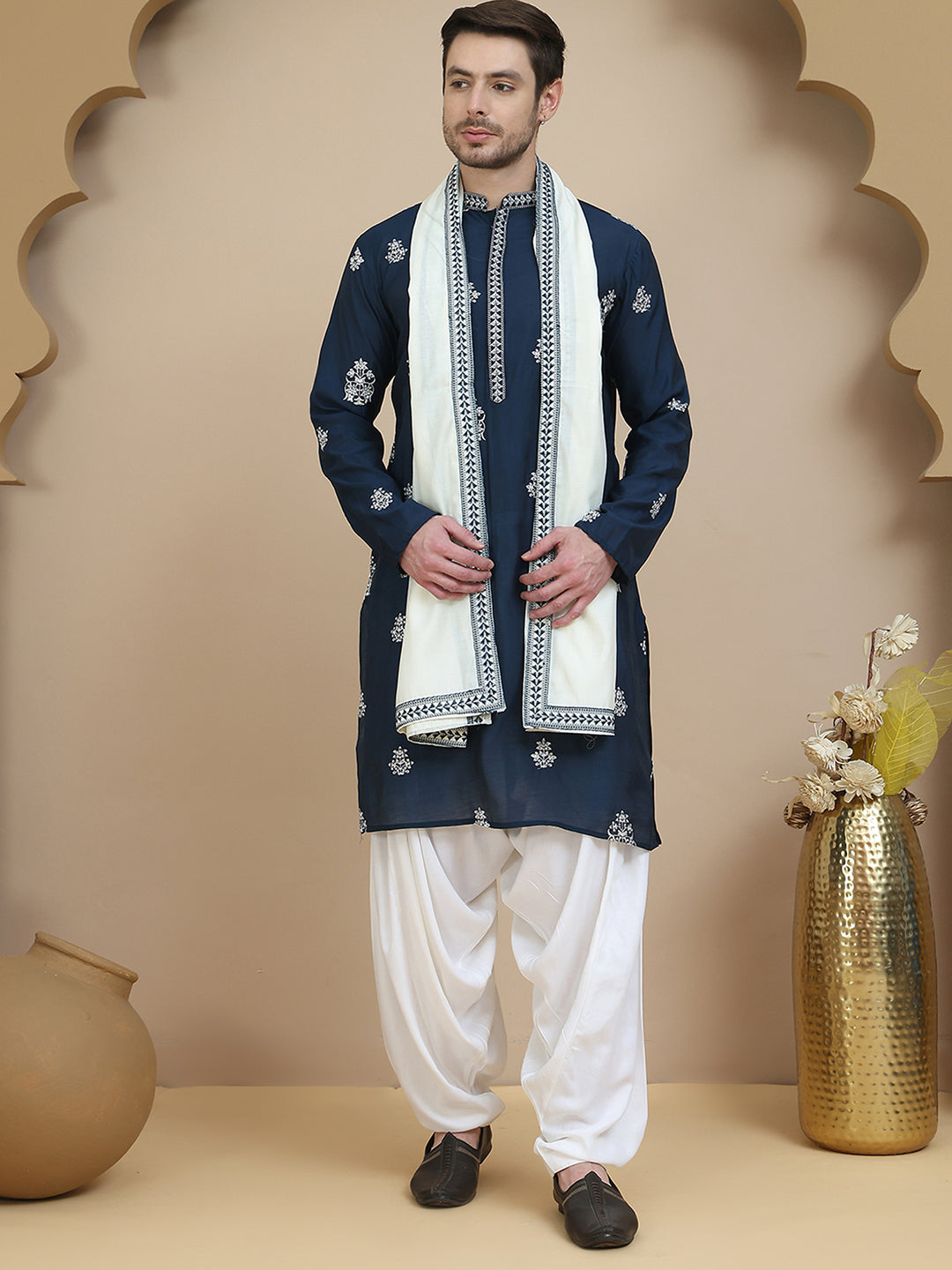 Teal Embroidered Kurta Salwar & Dupatta Set, ( JOKP SP-W D 5091 Teal )