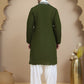 Embroidered Silk Blend Kurta Salwar and Dupatta Set for Men ( JOKP SP D 5077 Olive )