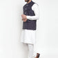Jompers Men's Solid Kurta Pajama with Checked Waistcoat ( JOKP WC 4053 Navy )