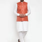 Jompers Men's Solid Kurta Pajama with Checked Waistcoat ( JOKP WC 4053 Peach )