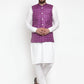 Jompers Men's Solid Kurta Pajama with Checked Waistcoat ( JOKP WC 4053 Purple )