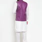Jompers Men's Solid Kurta Pajama with Checked Waistcoat ( JOKP WC 4053 Purple )