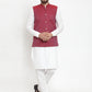 Jompers Men's Solid Cotton Kurta Pajama with Woven Jacquard Waistcoat ( JOKP WC 4057 Maroon )