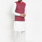 Jompers Men's Solid Cotton Kurta Pajama with Woven Jacquard Waistcoat ( JOKP WC 4057 Maroon )