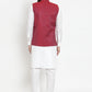 Jompers Men's Solid Cotton Kurta Pajama with Woven Jacquard Waistcoat ( JOKP WC 4057 Maroon )