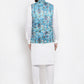 Jompers Men's Solid Cotton Kurta Pajama with Printed Waistcoat ( JOKP WC 4058 Sky-W )