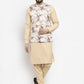Jompers Men's Solid Cotton Kurta Pajama with Printed Waistcoat ( JOKP WC 4060 Cream-C )