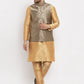 Jompers Men's Solid Dupion Kurta Pajama with Woven Jacqaurd Waistcoat ( JOKP WC 4063Grey-G )