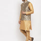 Jompers Men's Solid Dupion Kurta Pajama with Woven Jacqaurd Waistcoat ( JOKP WC 4063Grey-G )