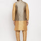 Jompers Men's Solid Dupion Kurta Pajama with Woven Jacqaurd Waistcoat ( JOKP WC 4063Grey-G )