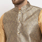 Jompers Men's Solid Dupion Kurta Pajama with Woven Jacqaurd Waistcoat ( JOKP WC 4063Grey-G )